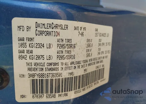 2006 Chrysler Pt Cruiser Limited from USA, damaged, VIN 3A8FY68B16T369501